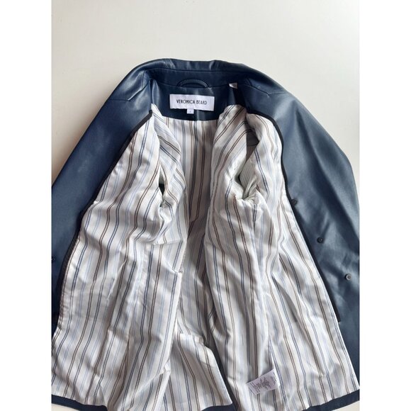 NWOT VERONICA BEARD Beacon Storm Blue Faux Leather Dickey Jacket Blazer, Size 2 - Picture 12 of 16